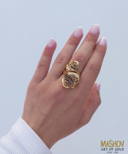 טבעת עלים מוזהבת