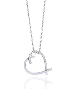 תליון לב זהב לבן משובץ יהלומים