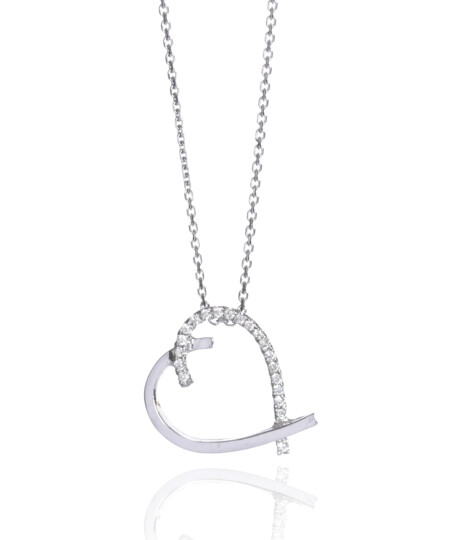 תליון לב זהב לבן משובץ יהלומים