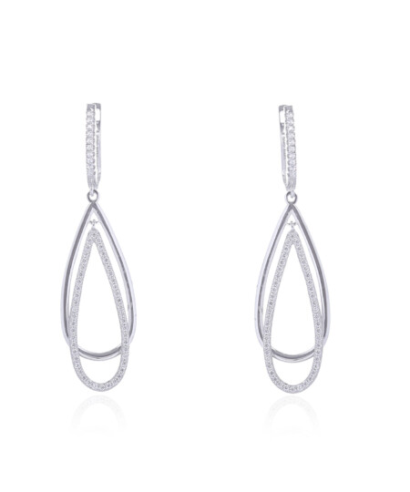 עגילי טיפה כפולה בשילוב מבריק וזרקונים